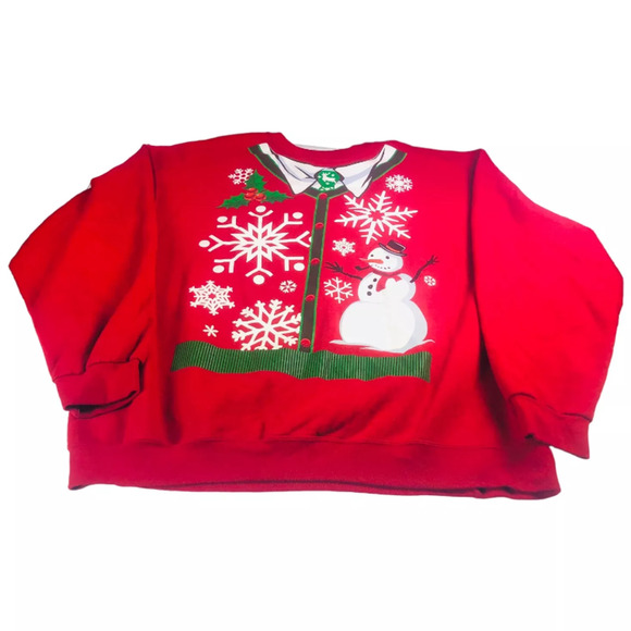 Jerzees Womens Christmas Snowman Christmas Holiday Pullover Sweater Red 2XL - Picture 1 of 5